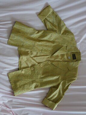 LOUBEN Green Floral Brocade Short Sleeve Blazer Size 10